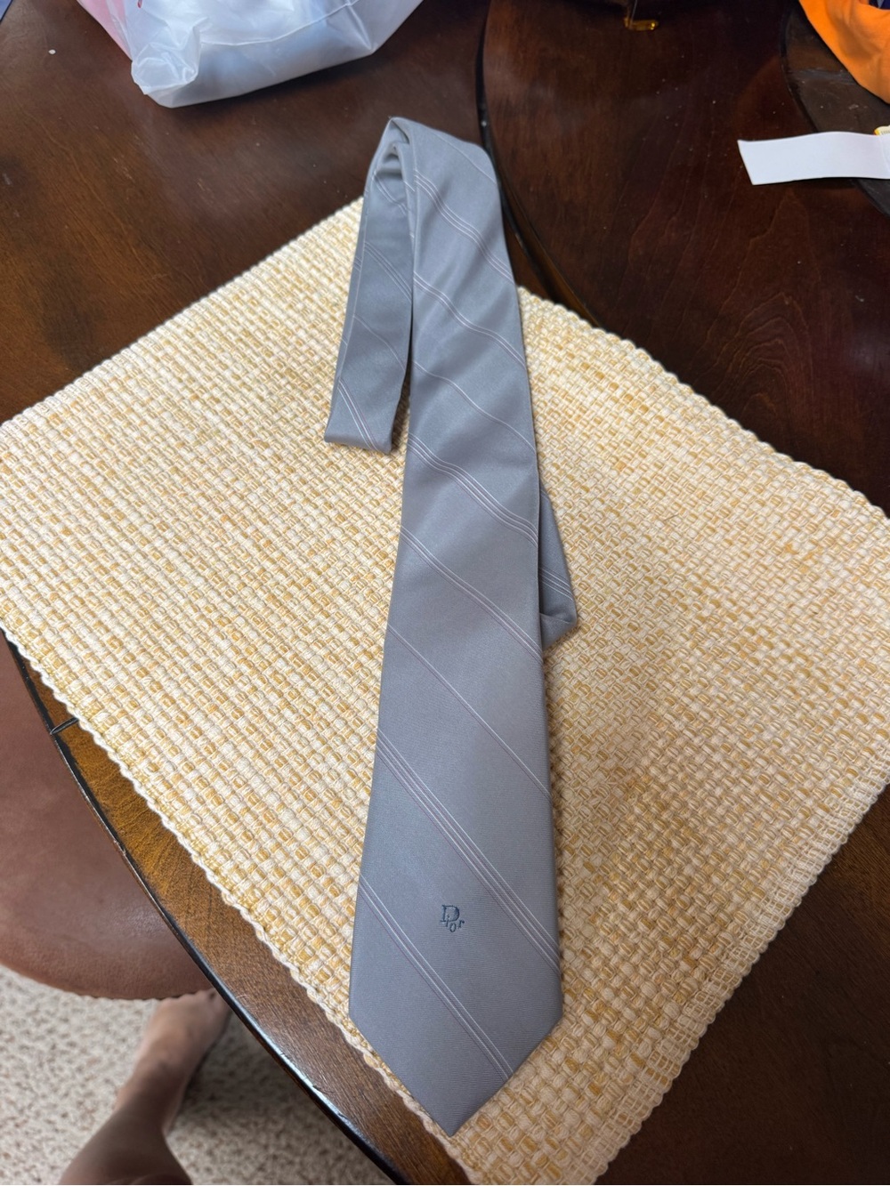 Vtg Dior Necktie Gray 3" x 56" Woven In Italy